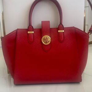 Ralph Lauren leather Red & Gold crossbody or shoulder bag!